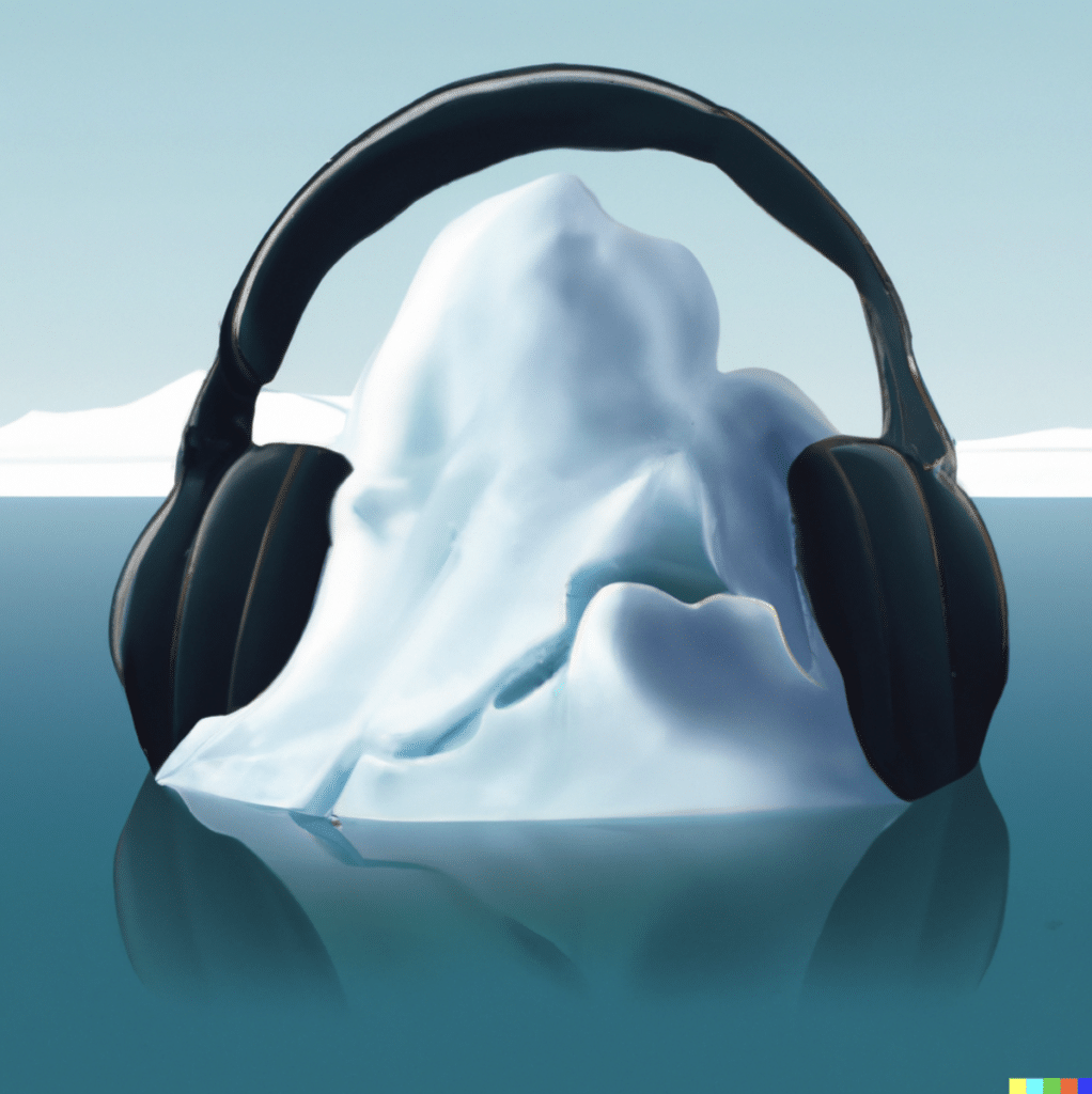 ice berg with headphones on