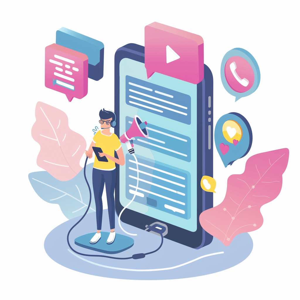 Person engaging with podcast audience on social media with smartphone and podcast logo.
