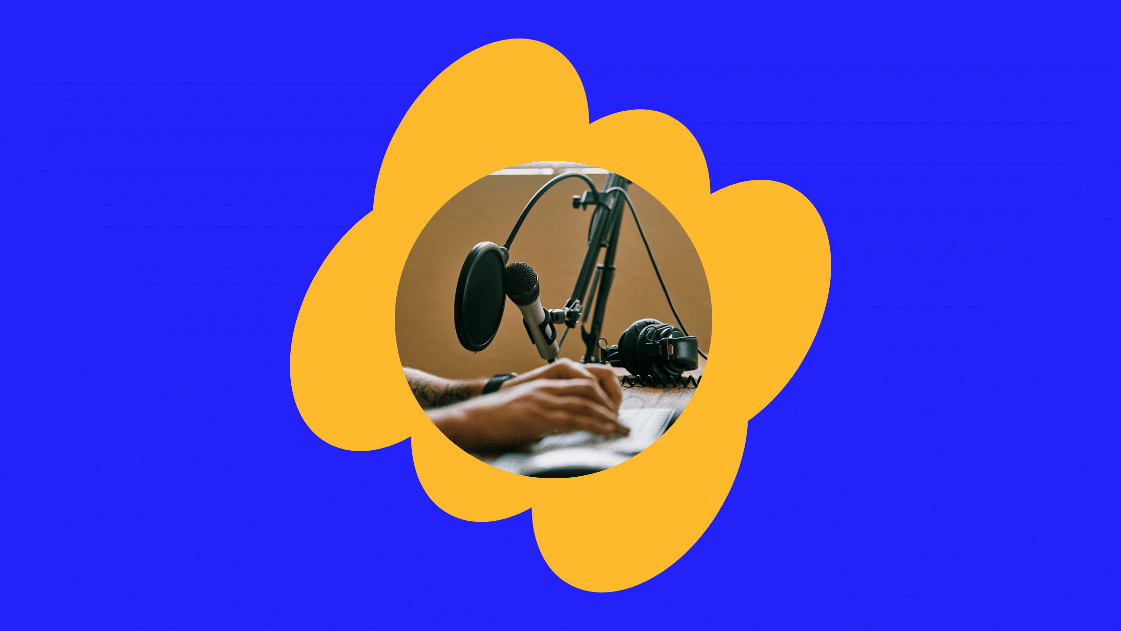 Graphic of microphone on blue background, used for blog about content repurposing